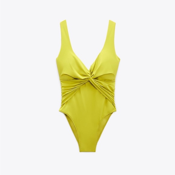 Zara Swim Nwt Zara Knotted One Piece Swimsuit Lime Green Medium